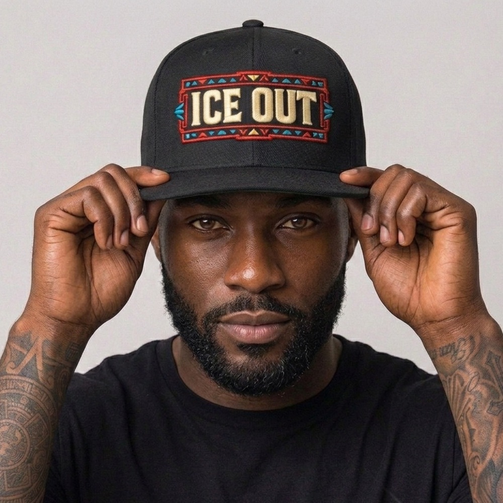 ICE OUT Snapback Hat Bold Statement Streetwear Movement Cap Black Flat Bill